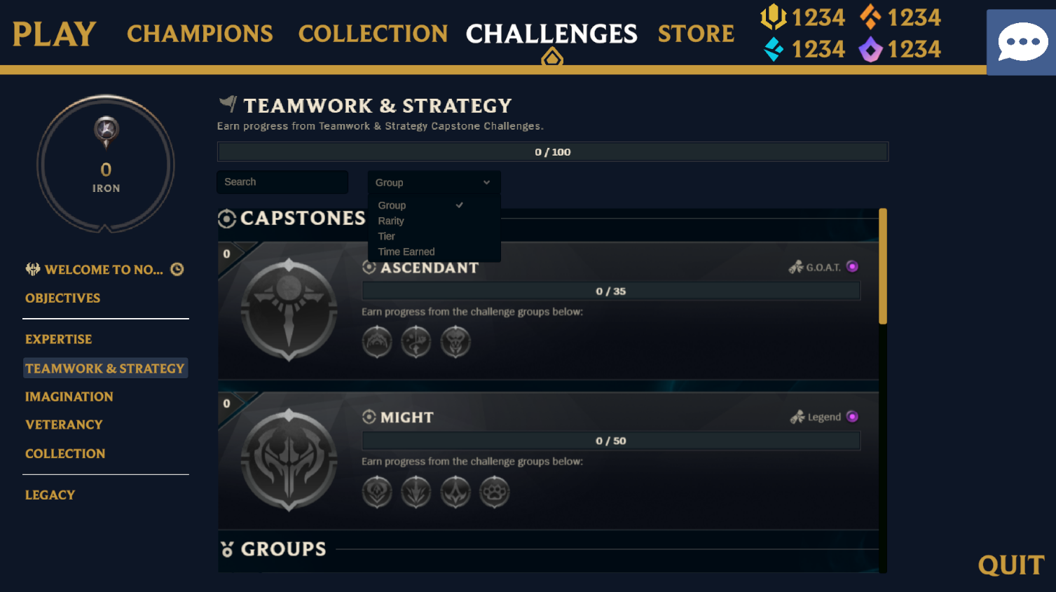 The Teamwork and Strategy section on the redesigned Challenges page